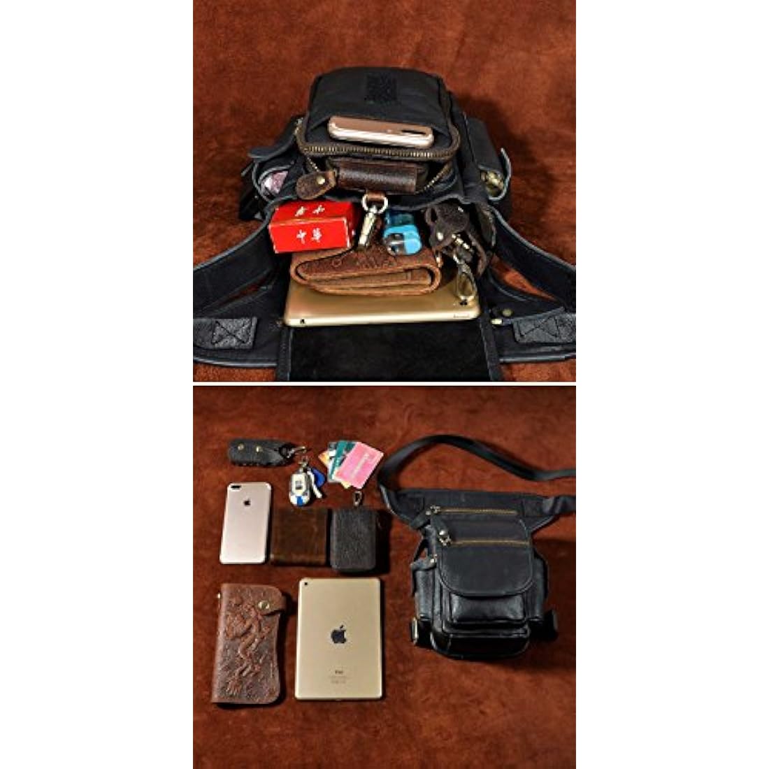 Le'aokuu Mens Genuine Leather Messenger Riding Hip Bum Waist Pack Drop Leg Cross Over Thigh Bag