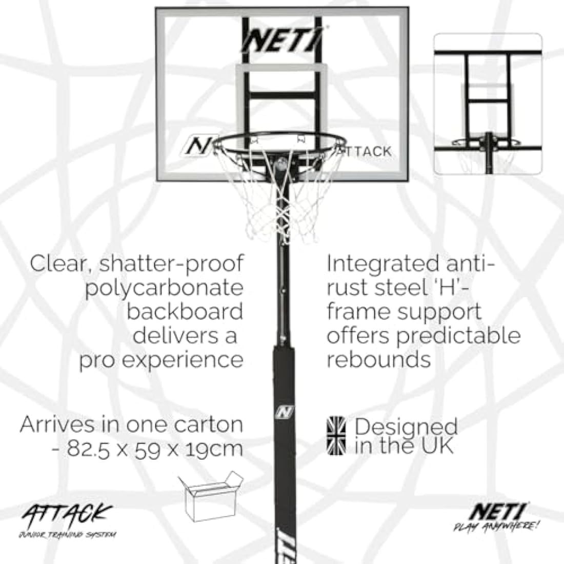 NET1 Attack Youth Portable Basketball System, White