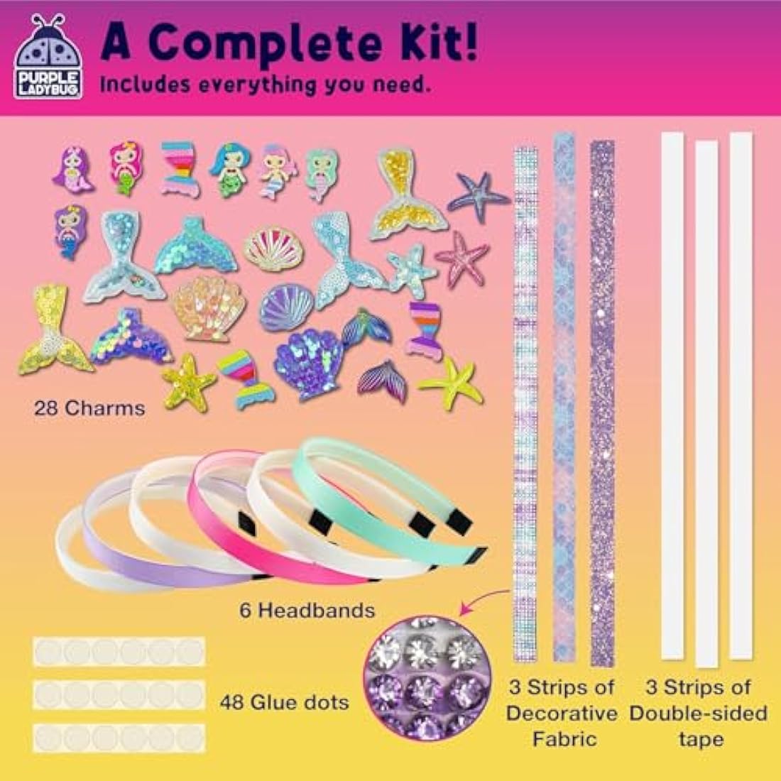PURPLE LADYBUG DIY Headband Making Kit for Girls - Mermaid Gifts for Girls Age 6+, Creative Headband Making Set, Non-Toxic Hair Accessories, Mermaid-Themed Birthday Presents