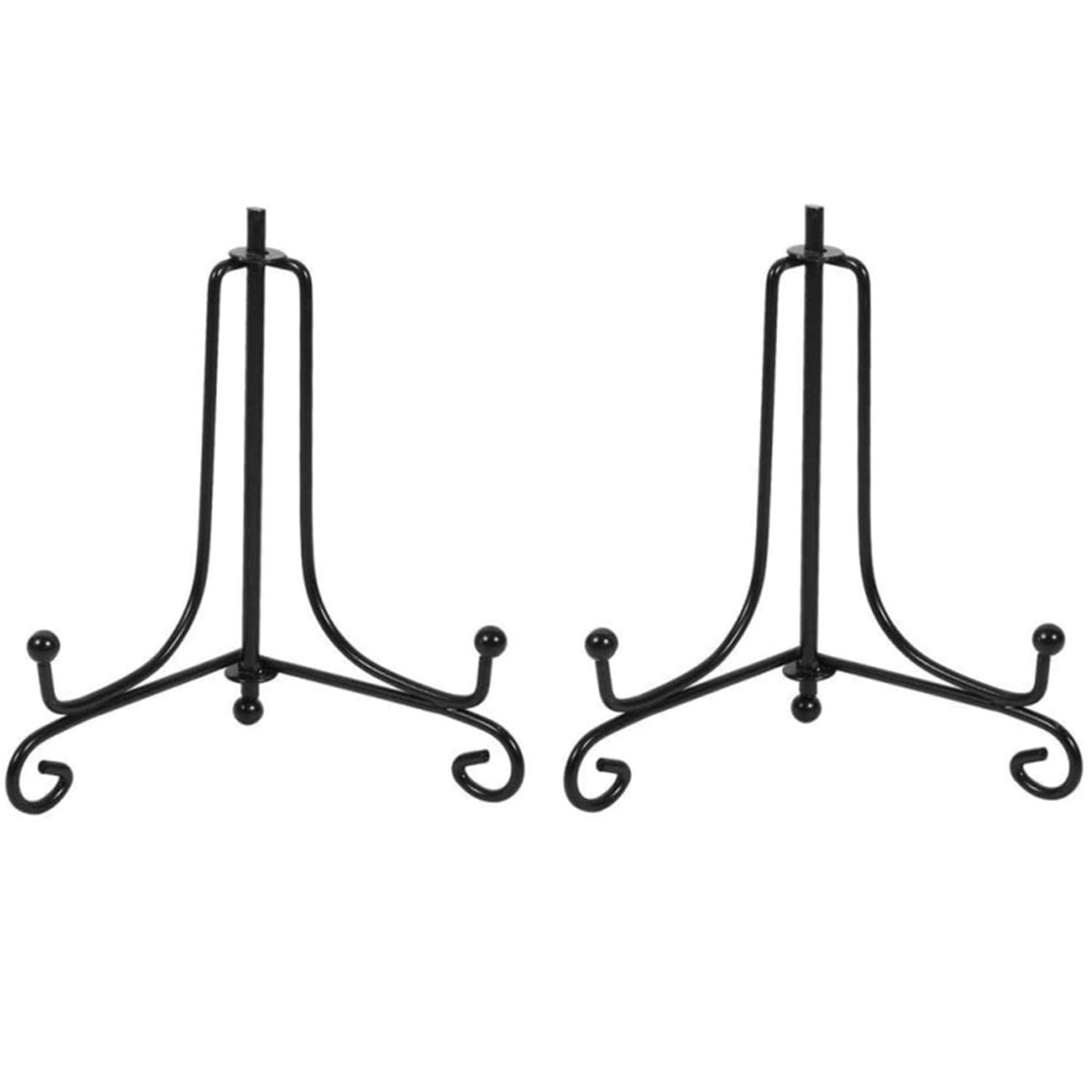 2 Pack Black Iron Plate Holder Display Stand (6 Inch) - Foldable Easel Stand for Pictures, Frames, Books, Artwork & Decorative Plates