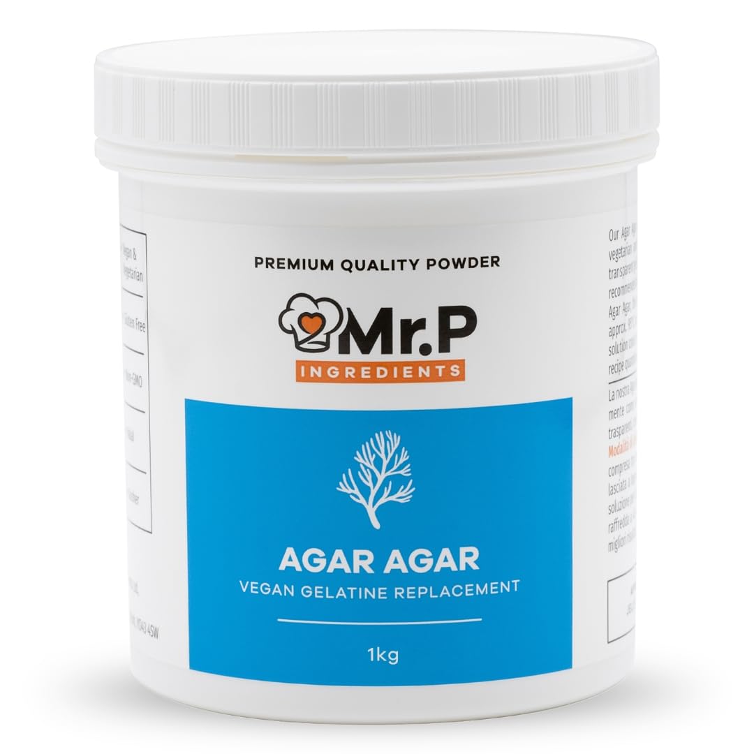 Mr.P Ingredients Agar Agar 1 Kg Powder Vegan Gelatine Replacement Ideal for Jelly Mousse Molecular Gastronomy Gelling Agent Vegan Vegetarian Halal