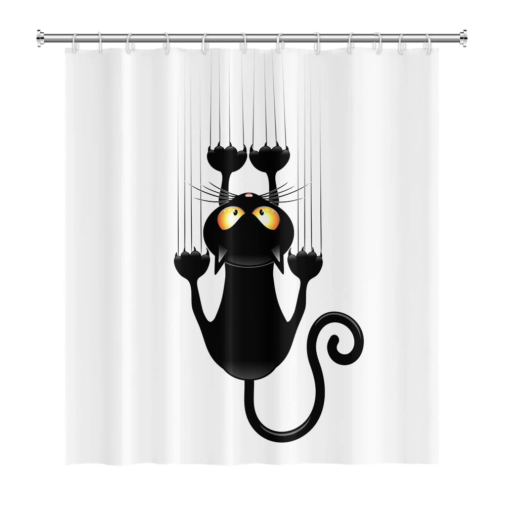 SDOTPMT 152x183cm Black Cat with Sharp Paws Shower Curtain Cute Funny Cat Kitty Bath Curtain White Background Bathtub Curtain for Child Bathroom