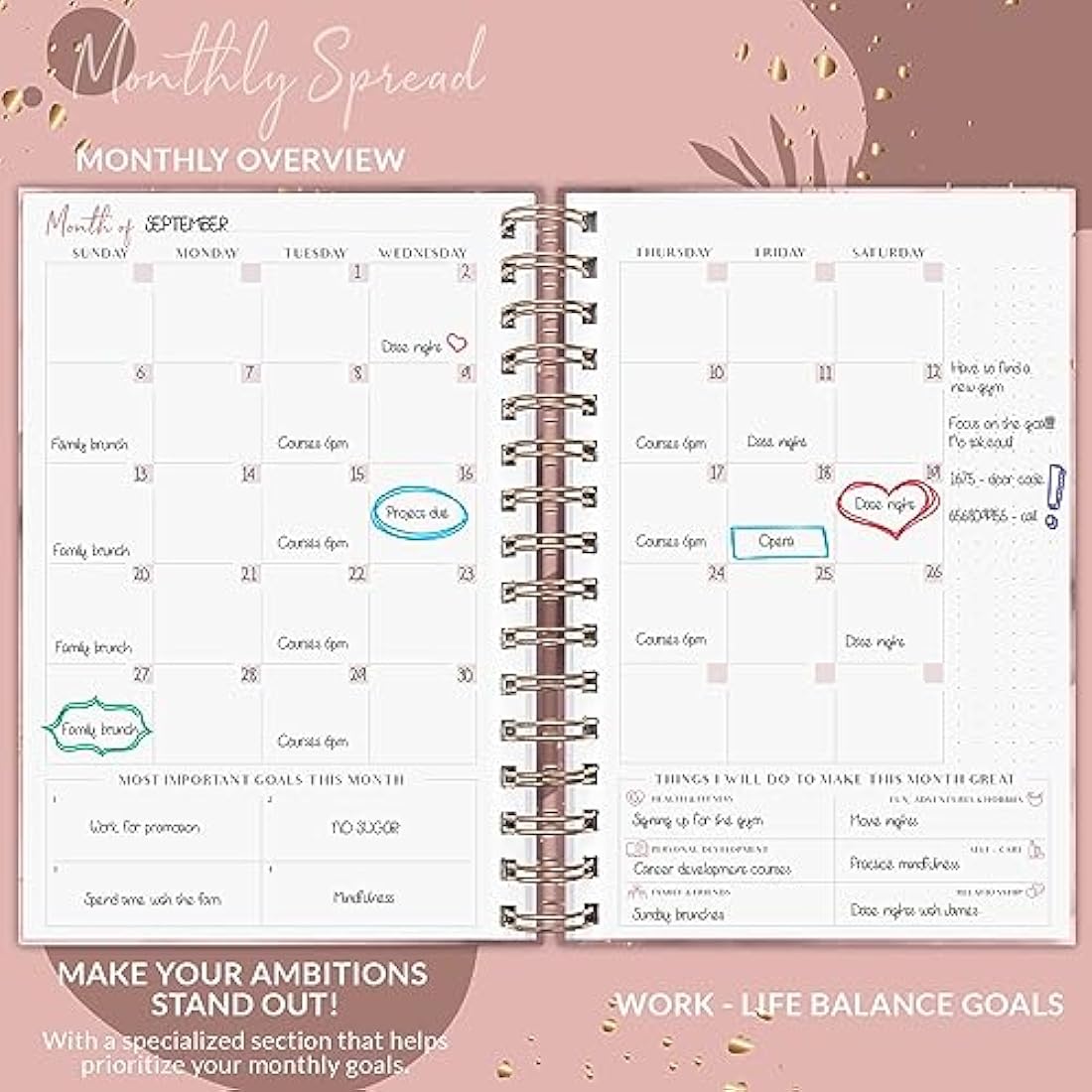 PLANBERRY Weekly Planner – Elegant Life & Budget Planner to Hit Your Goals & Live Happier – Organizer & Productivity Journal – 17.5 x 21.5cm Hardcover, Undated + Stickers (Rose Gold)