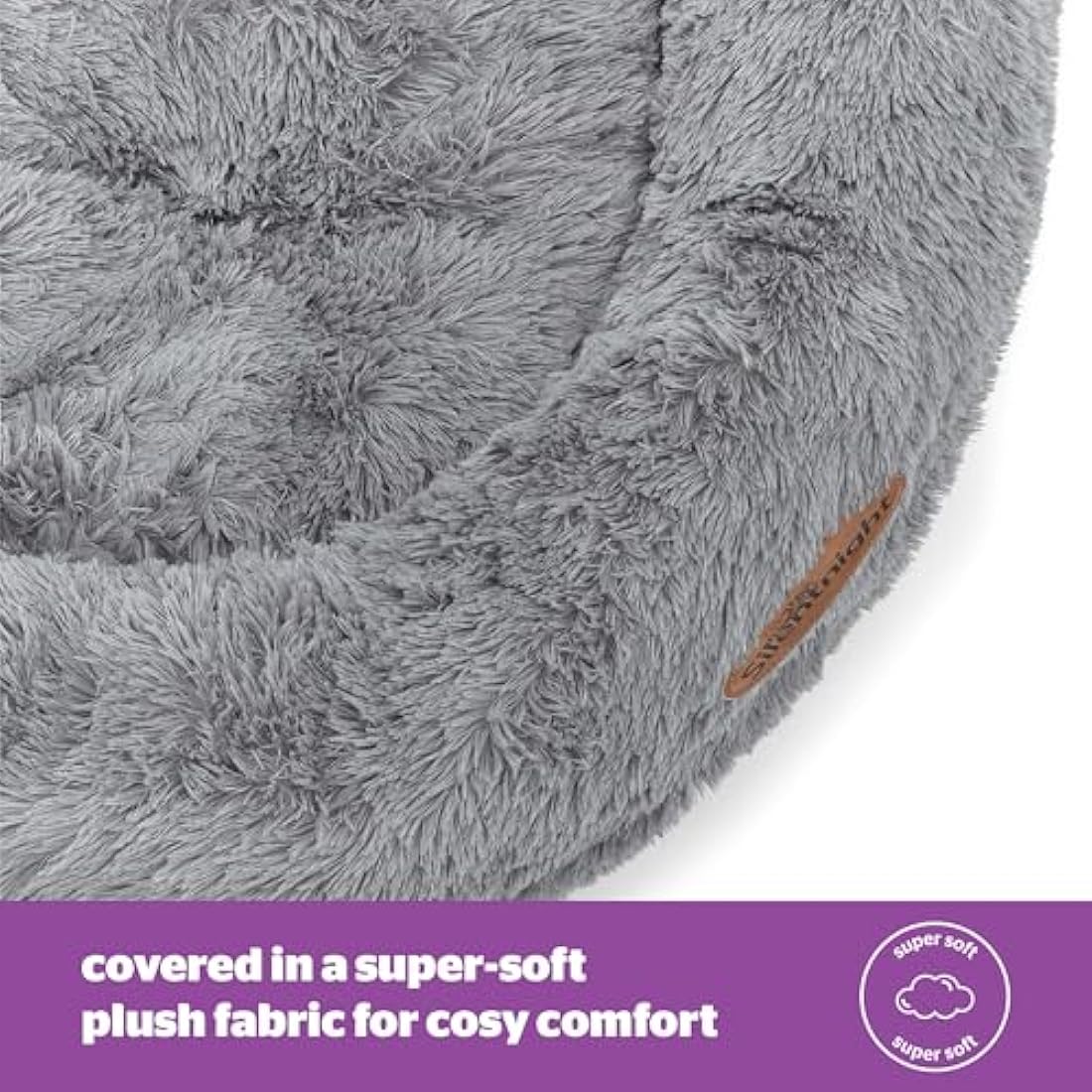 Silentnight Donut Calming Dog Bed – Calming Dog Cat Pet Bed Anxiety Relief Soft Fluffy Doughnut Pillow – Easy Clean Machine Washable Luxury Plush Dog Pillow Basket – 70cm - Grey