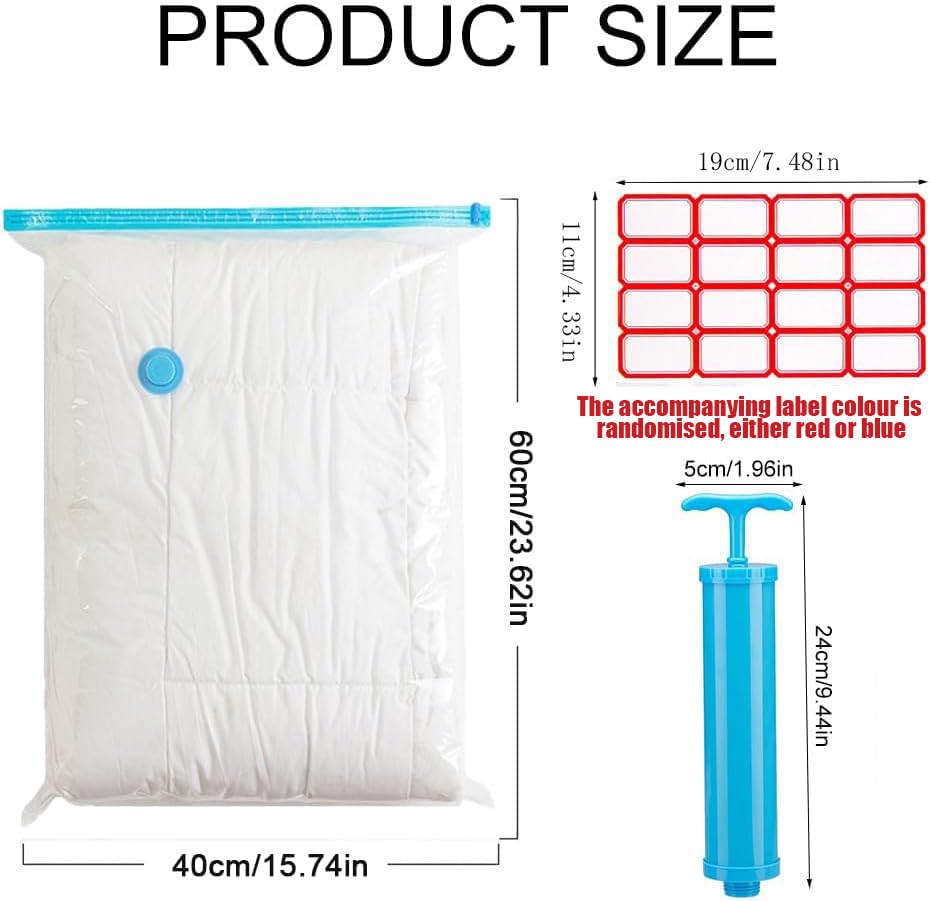Compression Bags with Pump, Vacuum Storage Bag, 40 x 60 cm Travel Compression Bags, Reusable Vacuum Bags, Small Adhesive Labels