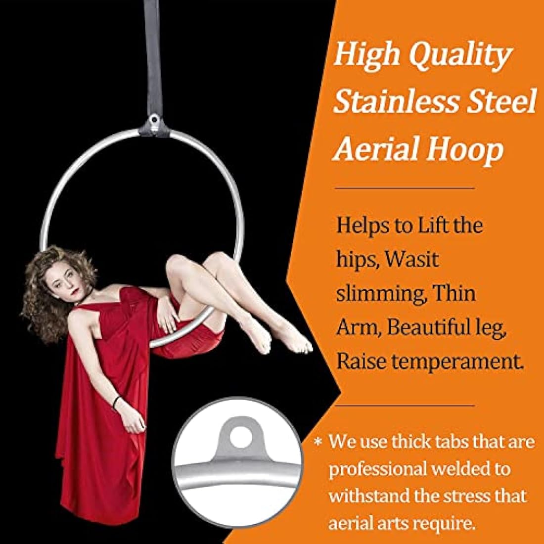 DASKING Aerial Hoop 85cm/90cm Lyra Hoop Set Fully Strength Tested 500LBS Single Point Circus Acrobatics Aerial Arts Fitness Equipment Dance Yoga Ring Hoops Kit With Accessories and Storage Bag