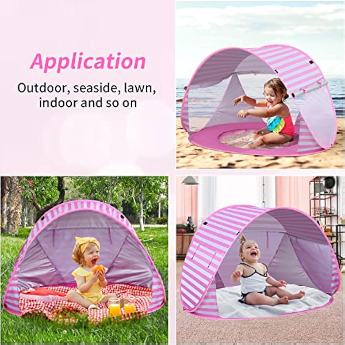 Pop up Beach Tent Outdoor Automatic UV Protection baby Portable Shade Sun Shelter Canopy Tent for Family Garden Camping Picnic (Pink)