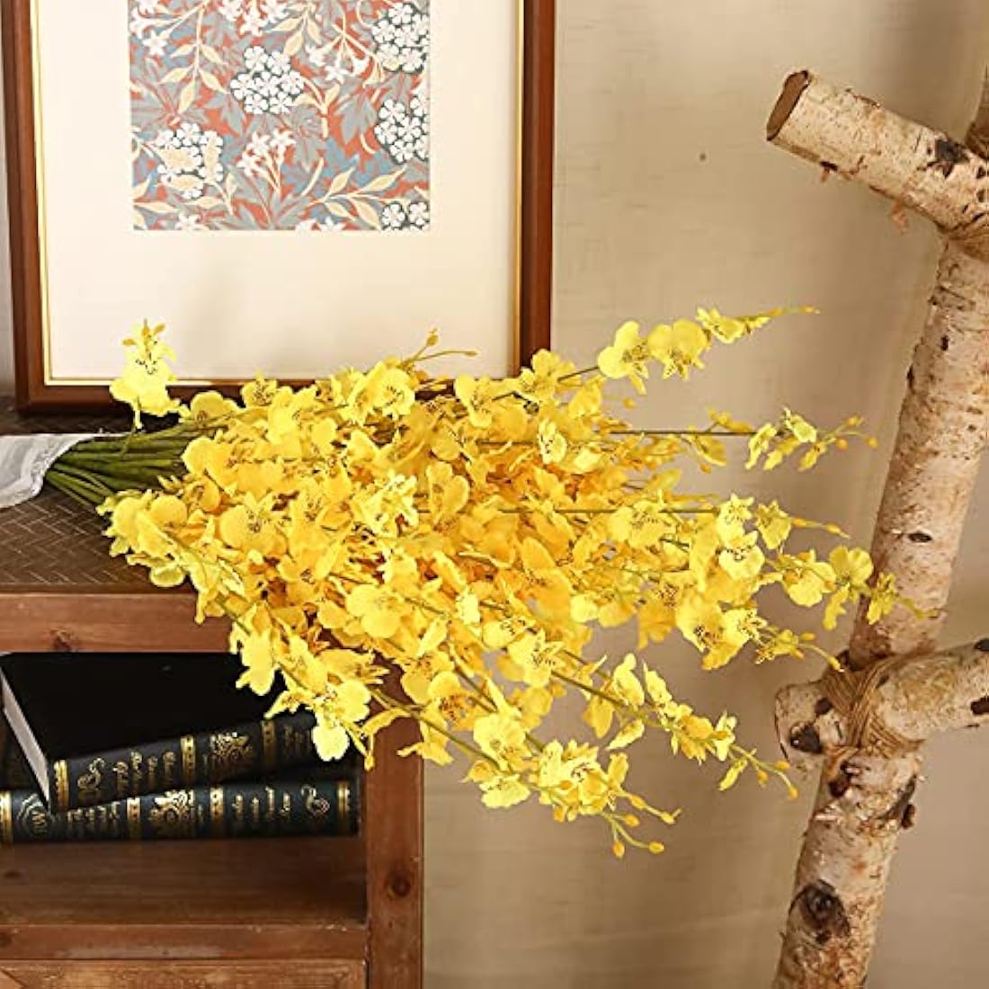Kisflower 12Pcs Yellow Artificial Dancing Orchids Gypsophila Cherry Blossom Flowers for Home Decoration