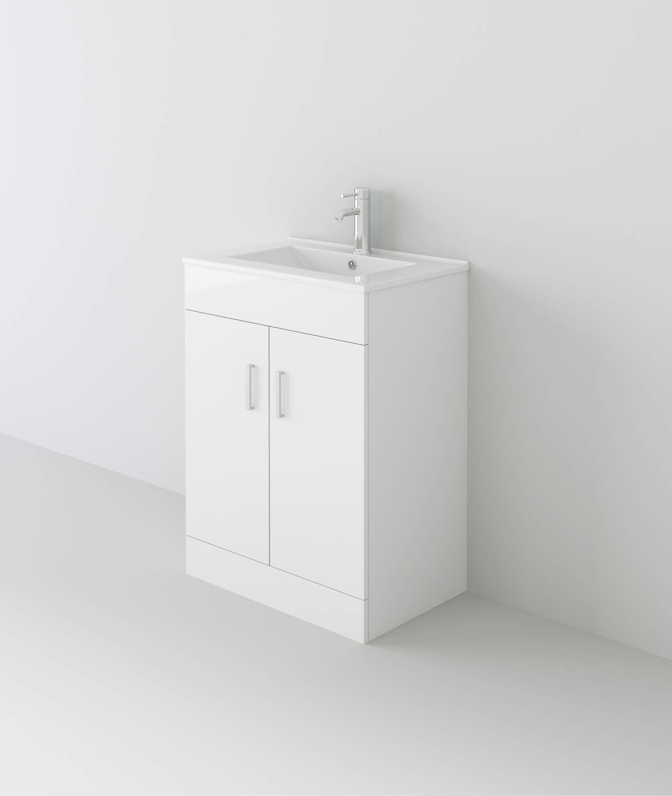 VeeBath Sphinx 600 Vanity Unit with Basin and Waterfall Mixer Tap, Floor Standing Cabinet Rectangular Ceramic Wash Basin for Bathroom Furniture with