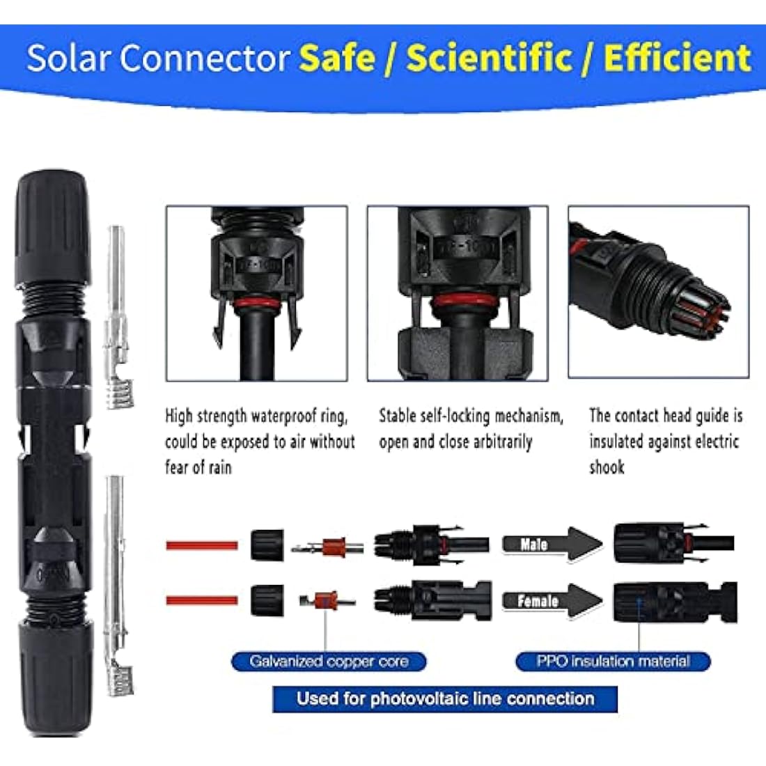 QeeHeng Solar Crimping Tool Kit-Solar Cable Connector,6 Pairs Male/Female Panel Connectors, 1 Crimper Tool,2pcs Spanner Wrench,37pcs Solar Panel Wiring Kits