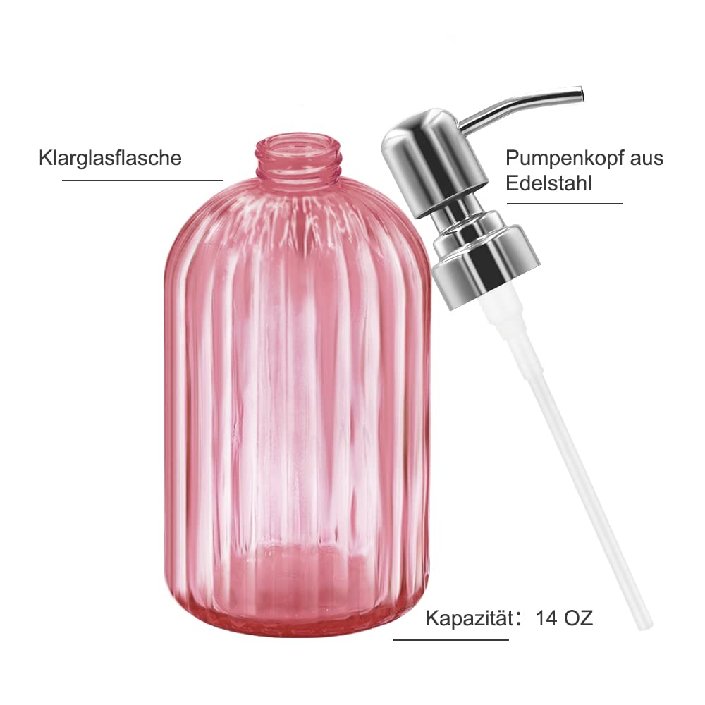 14 Oz Glass Soap Dispenser with 304 Rust Proof Stainless Steel Pump, Refillable Hand Liquid Soap Dispenser for Bathroom, Kitchen， Countertop