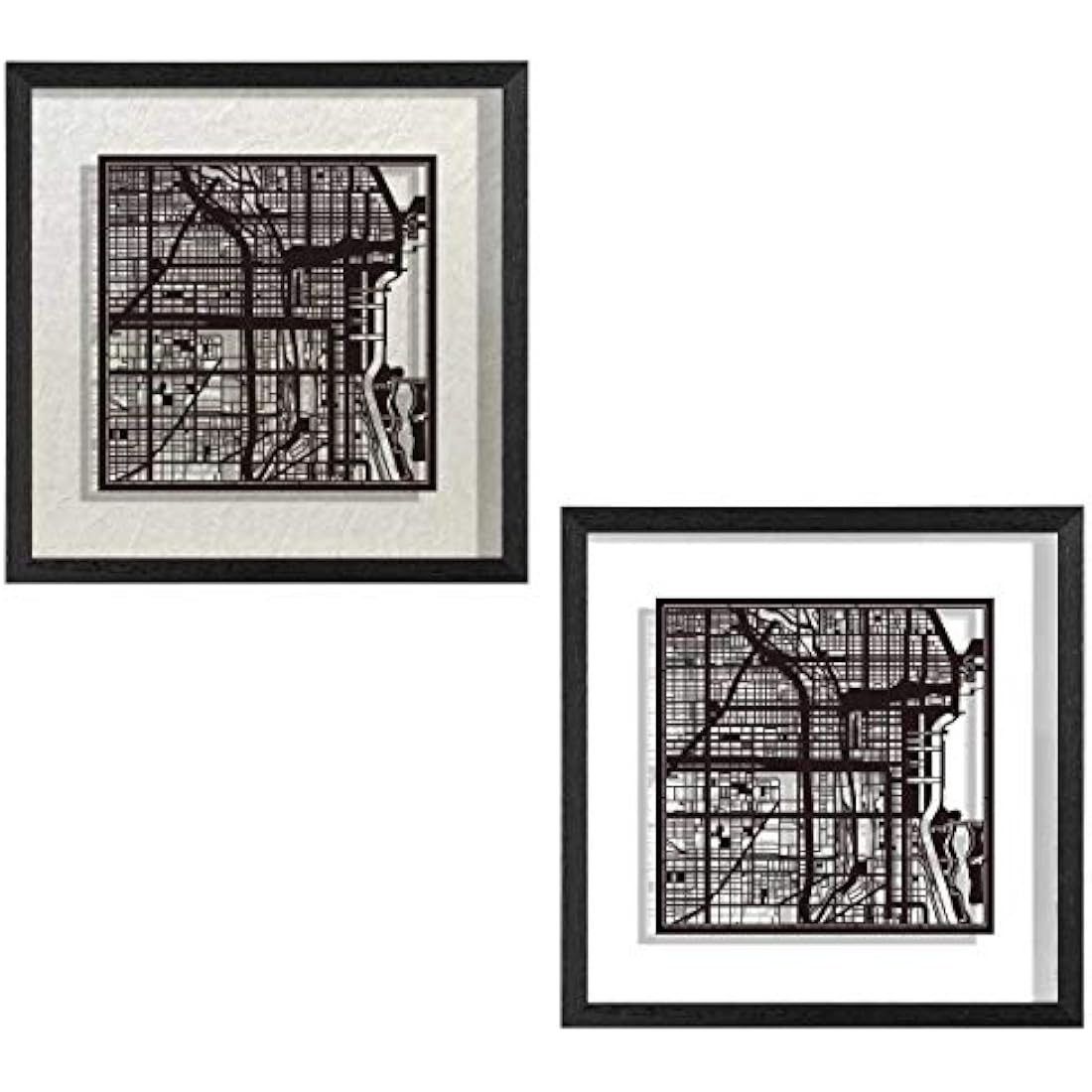 O3 DESIGN STUDIO Chicago Paper Cut Map framed, Black map, Black frame, 9x9 inches, Gift Boxed, 2 background color, self-changing, Paper Art