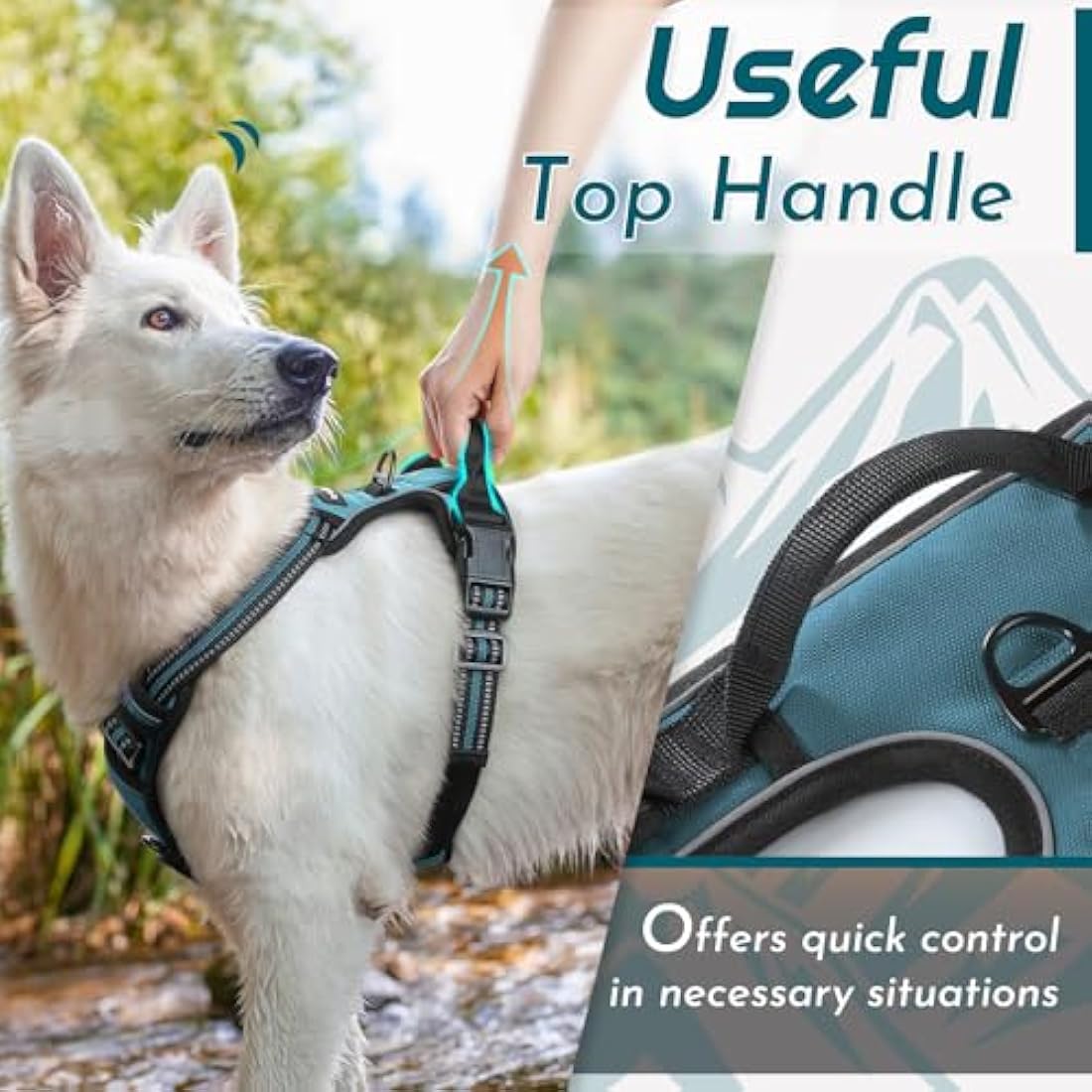Eagloo Dog Harness Medium, No Pull Harness with Front Back Clips, Adjustable Dog Walking Vest, Soft Padded Pet Vest, Reflective No-Choke Breathable with Easy Control Handle, Dark Green, M