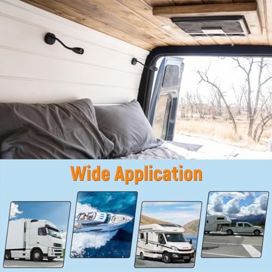 Obeaming 12V LED Dimmable Reading Light, Bedside Reading Lamp with USB Charger Flexible Gooseneck Wall Lamp for Camper Van Caravan Motorhome Truck Boat Interior Lighting, DC12V 24V 2Pack