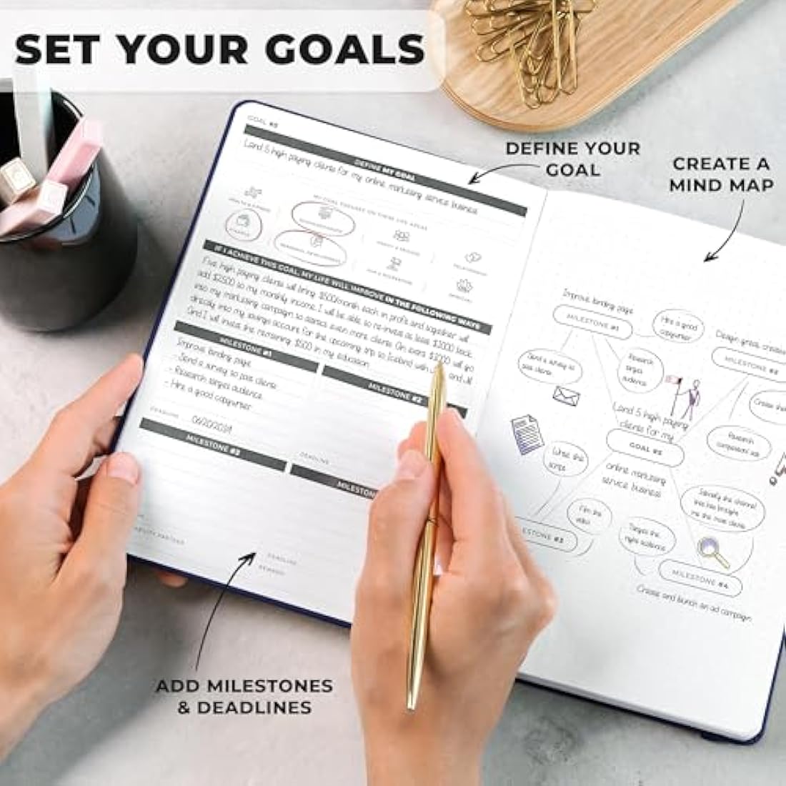 Clever Fox Ultimate Achiever’s Goal Planner - Focus & Productivity 90 Day Journal. Daily Weekly Monthly Planner Organizer & Hourly Schedule Notebook - Undated, Hardcover, A5 Size, Navy Blue