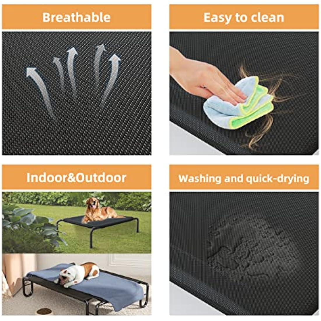 FAYDUDU Raised Dog Bed Elevated Dog Beds Large Washable Chew Resistant Dog Bed Off Floor Pet Bed for Indoor and Outdoor Use (M, Black)