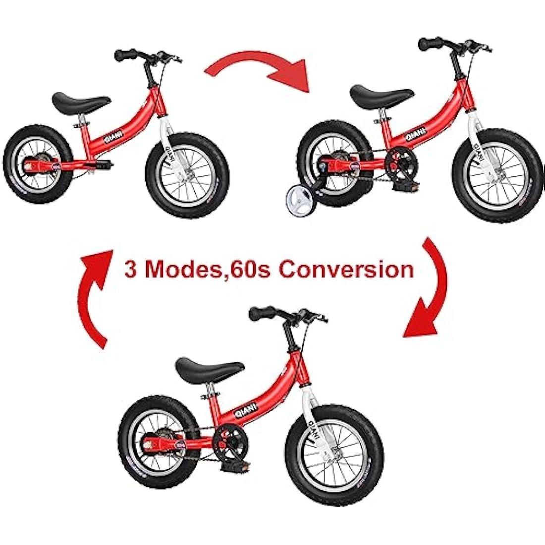 Qiani Balance Bike 2 in 1 for Toddlers,Kids 2 3 4 5 6 7 Years Old,Balance to Pedals Bike,12 14 16 inch Kids Bike,with Pedal kit,Stabilisers,Brakes