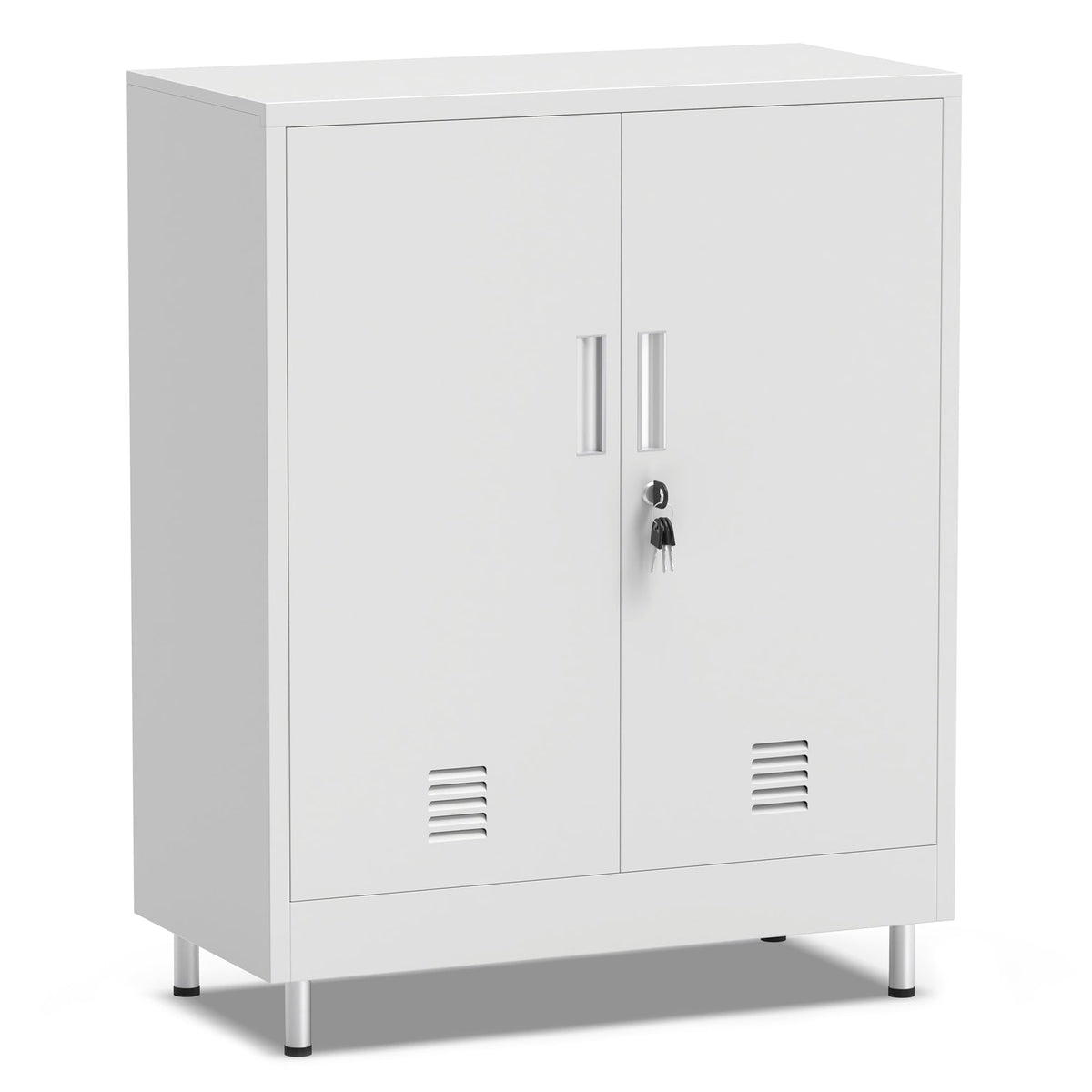JINGUR Metal Storage Cupboard with Locking Doors and Adjustable Shelves, Lockable Storage Cabinet for Home Office Garage Pantry Entryway Living Room