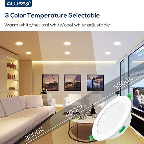 ALUSSO LED Recessed Ceiling Lights Dimmable, 5W IP65 LED Bathroom Spotlights, Warm White 3000K-Neutral White 4000K-Cool White 6500K Adjustable, Cut Φ75-85MM, 30MM Ultra-Slim Round Downlights, 6 Pack