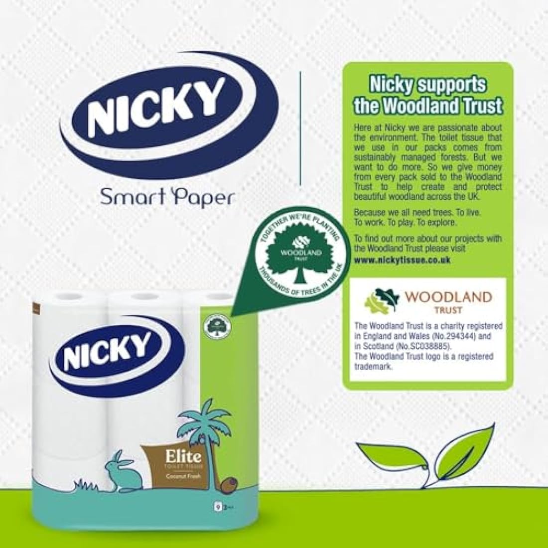 Nicky Elite Coconut Fresh Toilet Tissue - 45 Rolls of White Toilet Paper, 168 Sheets per Roll, 3-Ply, Exotic Coconut Scent, Softeness and Comfort to the Skin, 100% FSC Certified Paper, Easy Open Pack