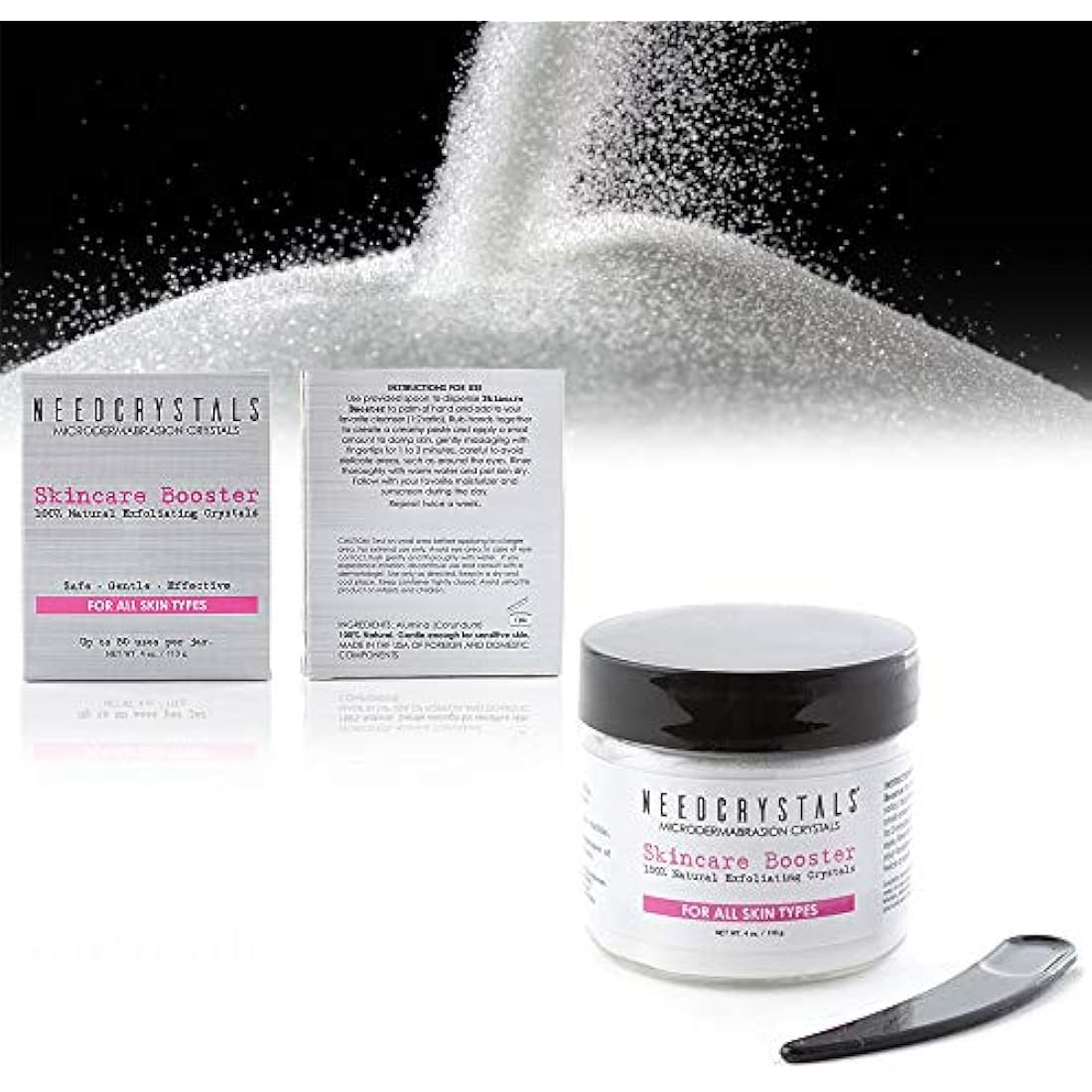 NeedCrystals Microdermabrasion Crystals, DIY Face Scrub. Natural Facial Exfoliator for Dull or Dry Skin Improves Scars, Blackheads, Pore Size, Wrinkles, Blemishes & Skin Texture. 113 Grams