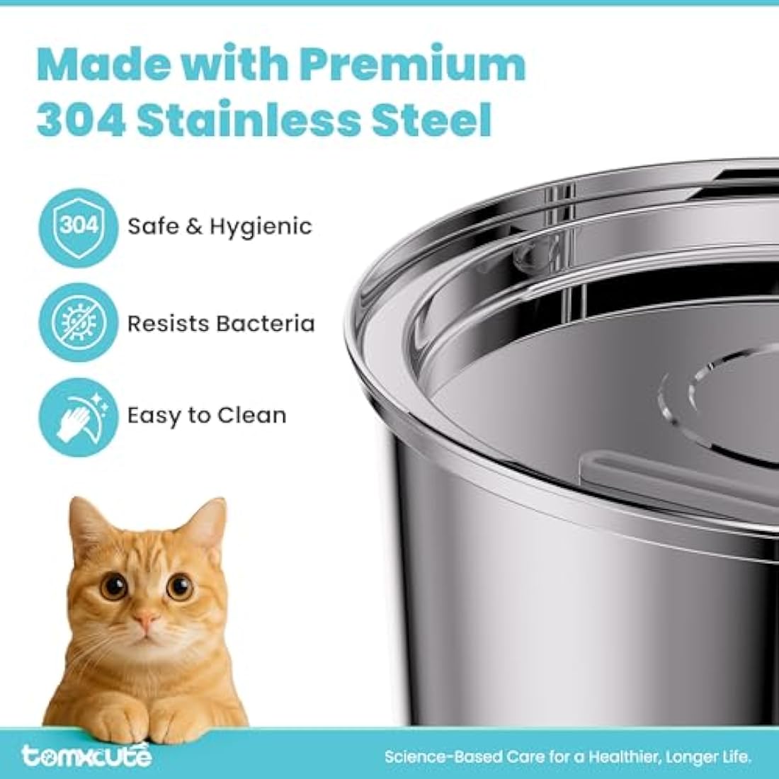 TOMXCUTE Cat Water Fountain for drinking, 3.2L Stainless Steel Pet Fountain, Cat Drinking Fountain Dishwasher Safe, Water Dispenser for Cats and Dogs, with Upgraded Pump and 3 Replacement Filters