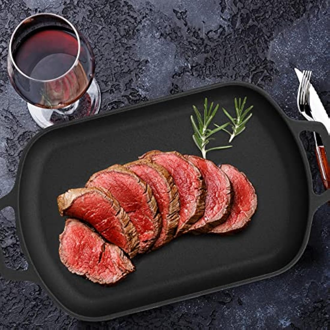 Mimiuo Cast Iron Griddle Pan Rectangular Non-Stick Frying Pan with Detachable Handle for Pizza Oven, Stovetop or Any Cooking Surface
