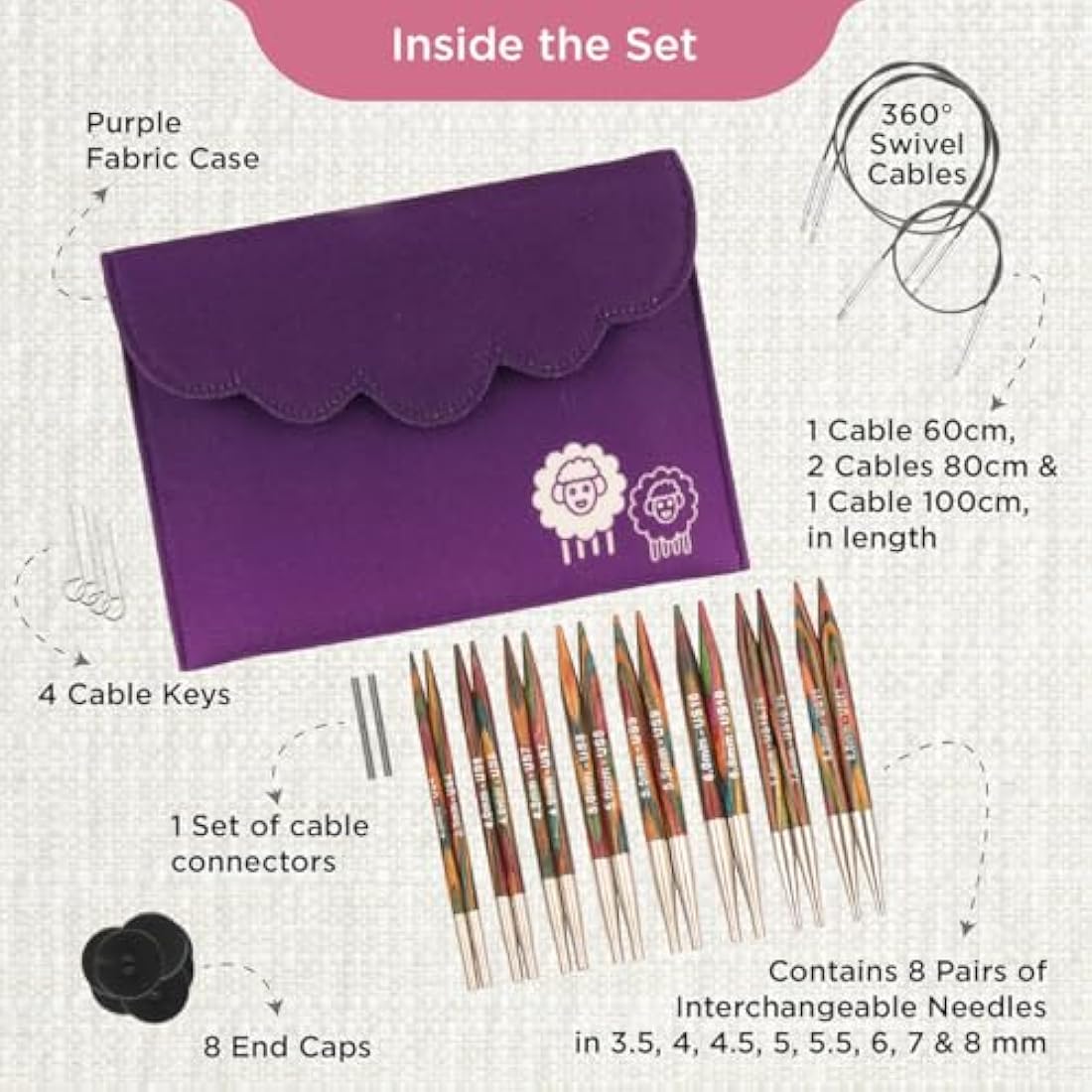 KnitPro Symfonie Deluxe Interchangeable Circular Needle Set 5" (13cm) | 8 Sizes (3.5mm to 8mm)