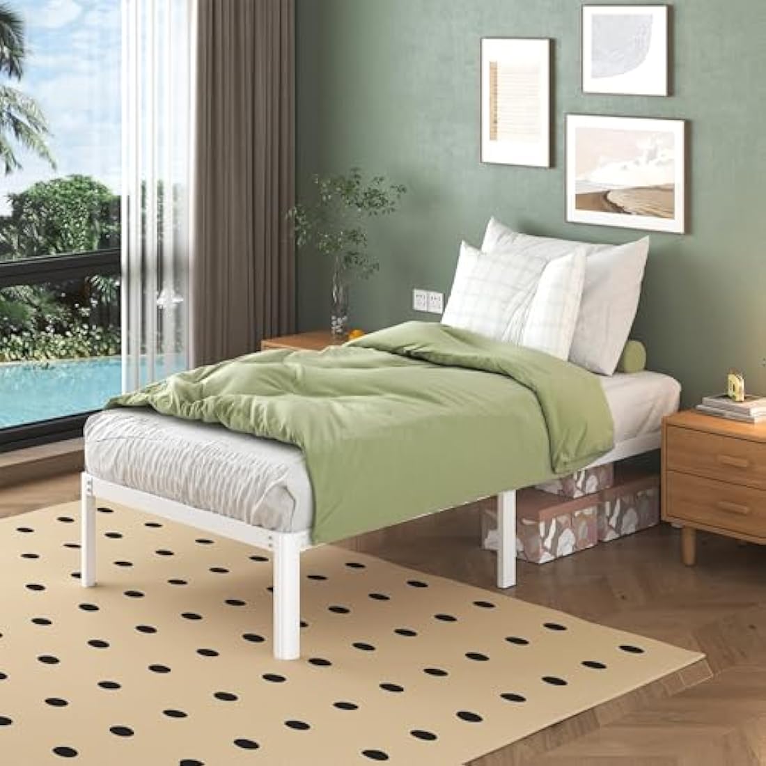 Lutown Teen 3ft Single Bed Frame with Rounded Corner Legs, Heavy Duty White Metal Bed Frame with Steel Slats Support, 30 cm High, Noise Free, Easy Assembly