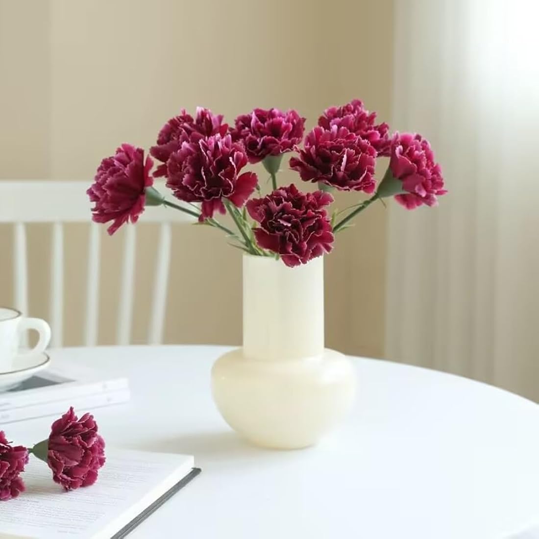 Rikyo 11 Inch Bouquets 10 Stem Rose Red Carnations,Outdoor UV Resistant No Fade Artificial Flower,Mini Carnation Silk Petals Fake Flowers Forever Plants for Photo Props Home Party and Wedding Decor