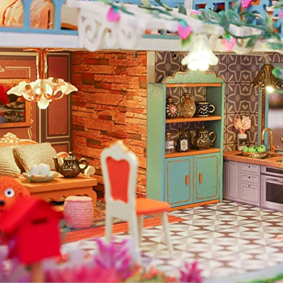 Cuteefun DIY Miniature Dolls House Kit for Adults to Build DIY Mini House Kit with Furniture Music, Make Your Own Craft House Model Father's Day(Happy Jungle Resort)