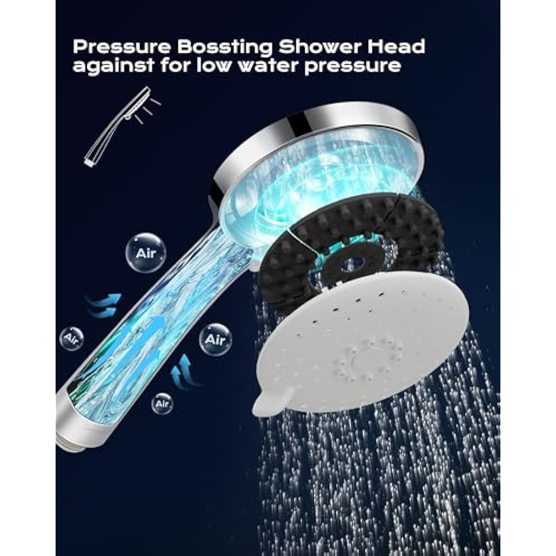 SAMODRA Shower Head,Low Water Pressure Boosting Handheld Shower Head High Pressure Water Saving 3 Powerful Spray Settings for Bathroom – Chrome