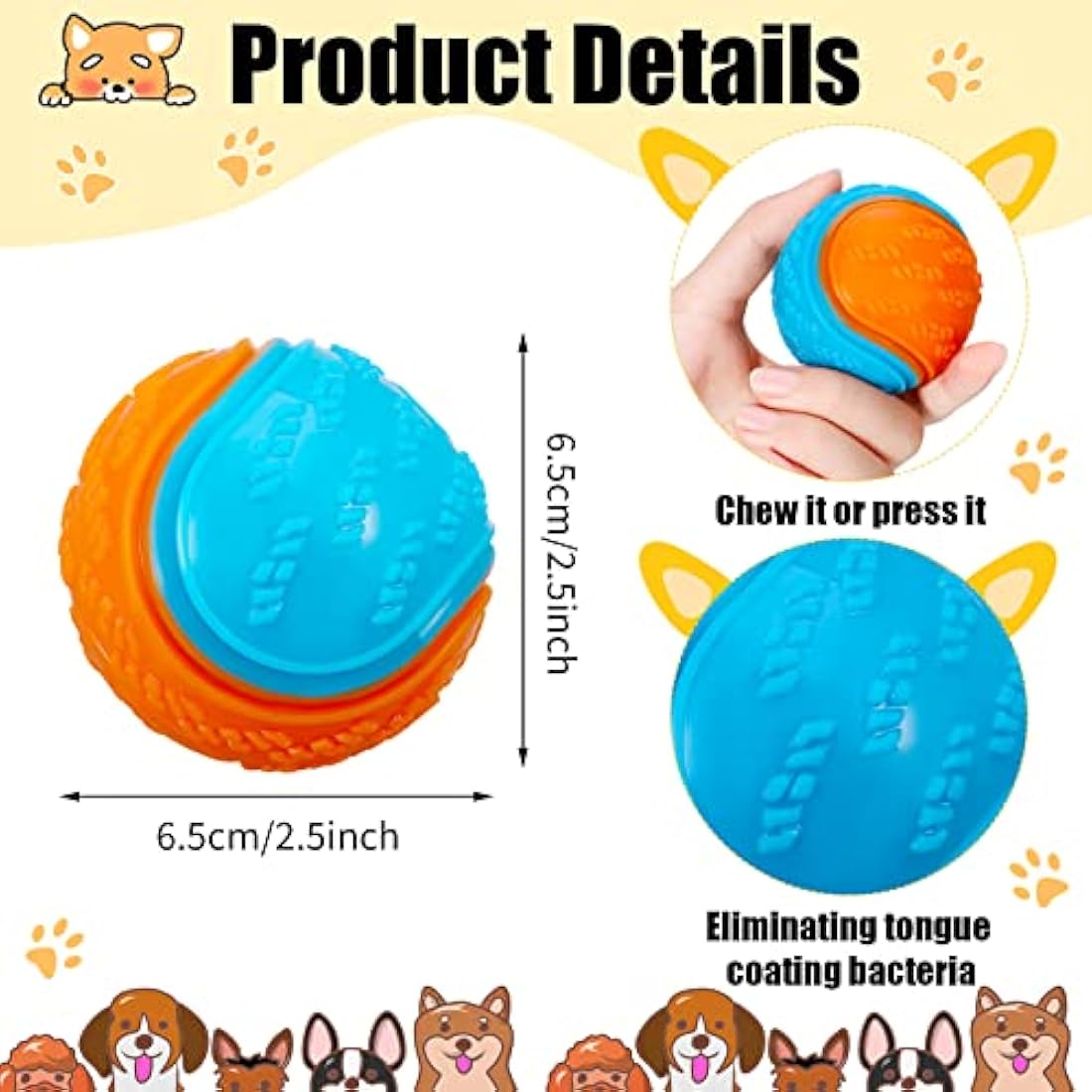 Bestomrogh 4Pcs Squeaky Dog Ball, Durable Dog Balls for Puppy, Large and Medium Sized Dogs, Interactive Dog Toys for Relieving Anxiety and Boredom,Training, Teeth Cleaning