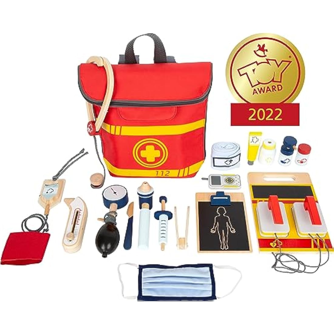 small foot 11917 Emergency Doctor's Backpack with defibrillator, otoscope, fabric mask & much more, for ages 3+ years