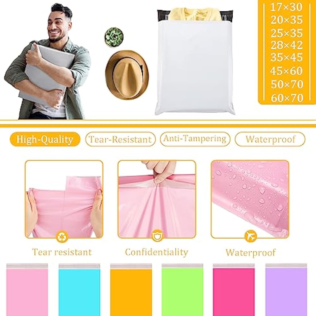 YAAVAAW 50pc 28x42cm Yellow Vinted Postage Bags Mailing for Clothes,Mailing Poly Postal Self Seal Bags,Parcel Shipping Strong Packaging Bag Delivery Plastic Envelopes Posting Clothes Parcel