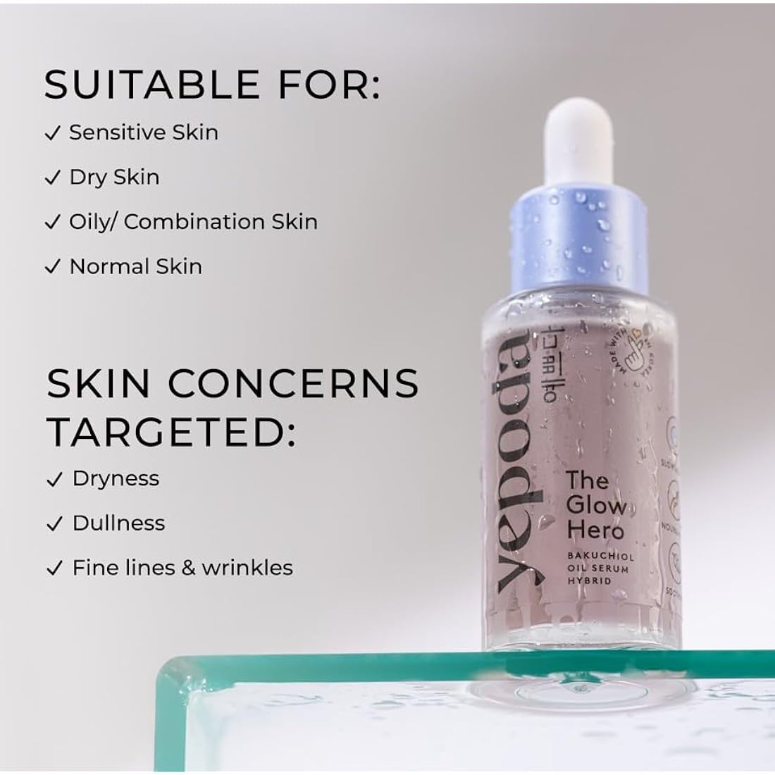 Yepoda The Glow Hero, Oil Serum Hybrid with Bakuchiol, Nourishing & Slow-Aging, Vegan Korean Glow Serum for All Skin Types, 30 ml