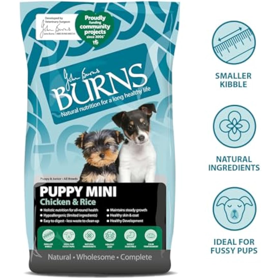 Burns Pet Nutrition Hypoallergenic Complete Dry Dog Food Puppy Mini Chicken and Rice 6 kg
