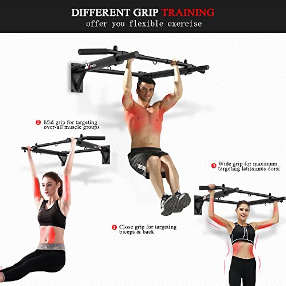 JX FITNESS Pull Up Bar Wall Mounted Chin Up Bar Home Gym Punch Bag and TRX Training Hook Exercise Bracket Upper Body Workout Bar