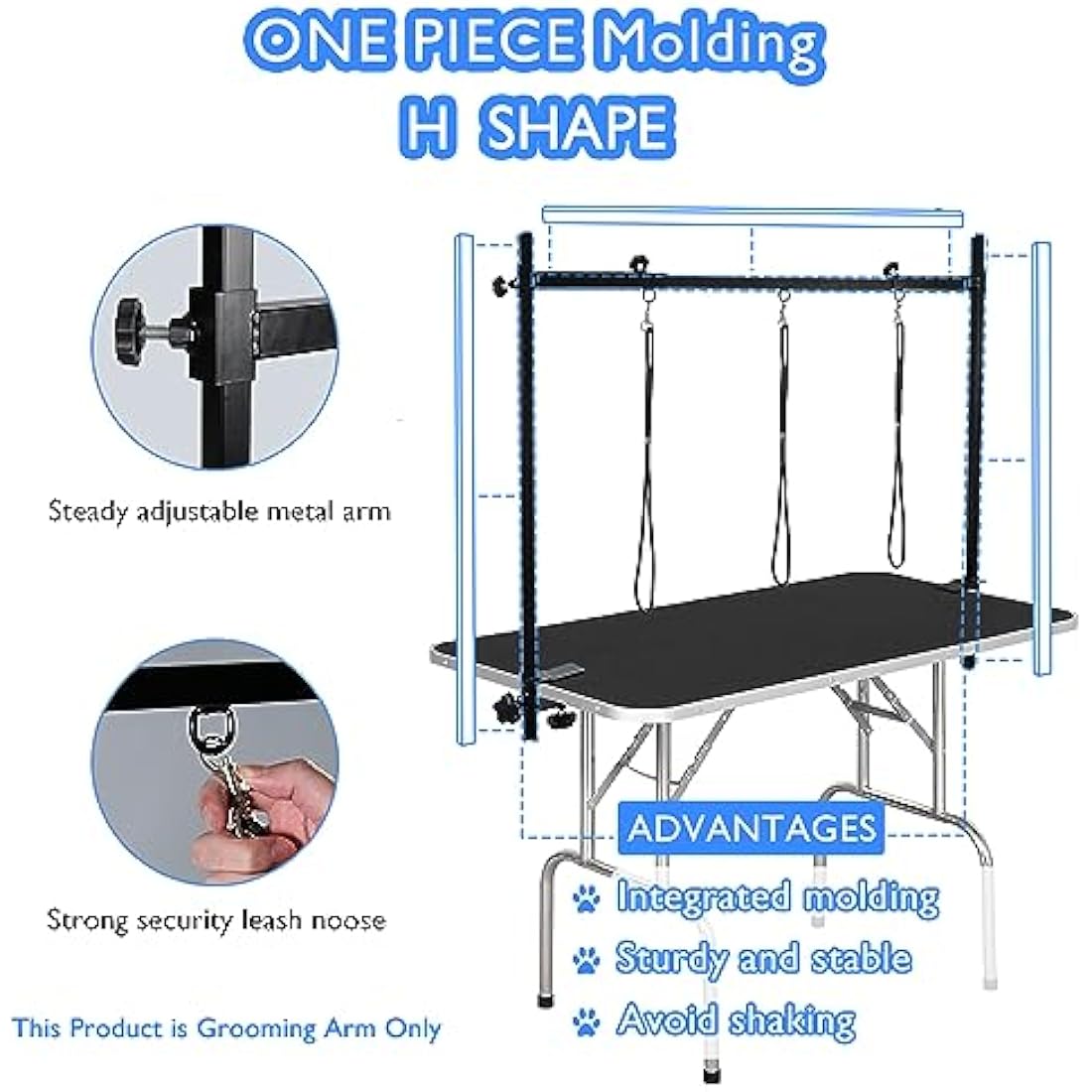 LEIBOU Dog Grooming Arm H-Shape Pet Dog Grooming Table Arm with 3 Noose and Clamp for Dogs and Cats Heavy Duty Aluminum Alloy Frame with 35.4” Adjustable Height and 36.2” ~ 50” Adjustable Width