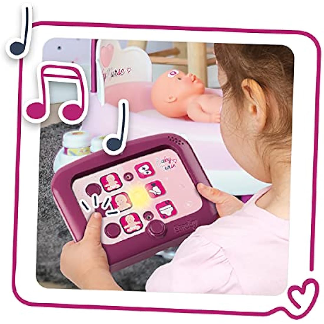 Smoby - Baby Nurse - Electronic Nursery - for Dolls and Dolls - 24 Accessories + 1 Doll Pee Function - 220347, Pink