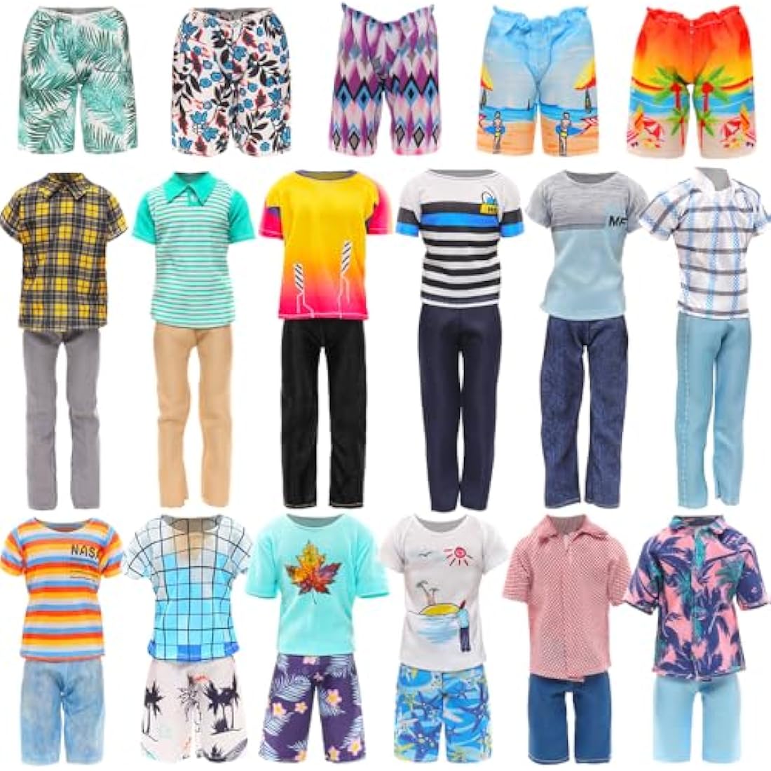 Miunana 11 pcs Boy Doll Clothes Outfits and Accessories Suit Tops Pant Shorts Swimming Trunk Shoes Casual Clothes Random Style for 12 Inch/30 cm Doll