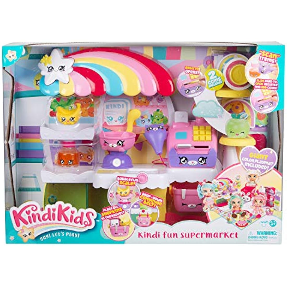 Kindi Kids Kitty Petkin Supermarket, 2 Shopkin and vinyl playmat, Multi-Colour