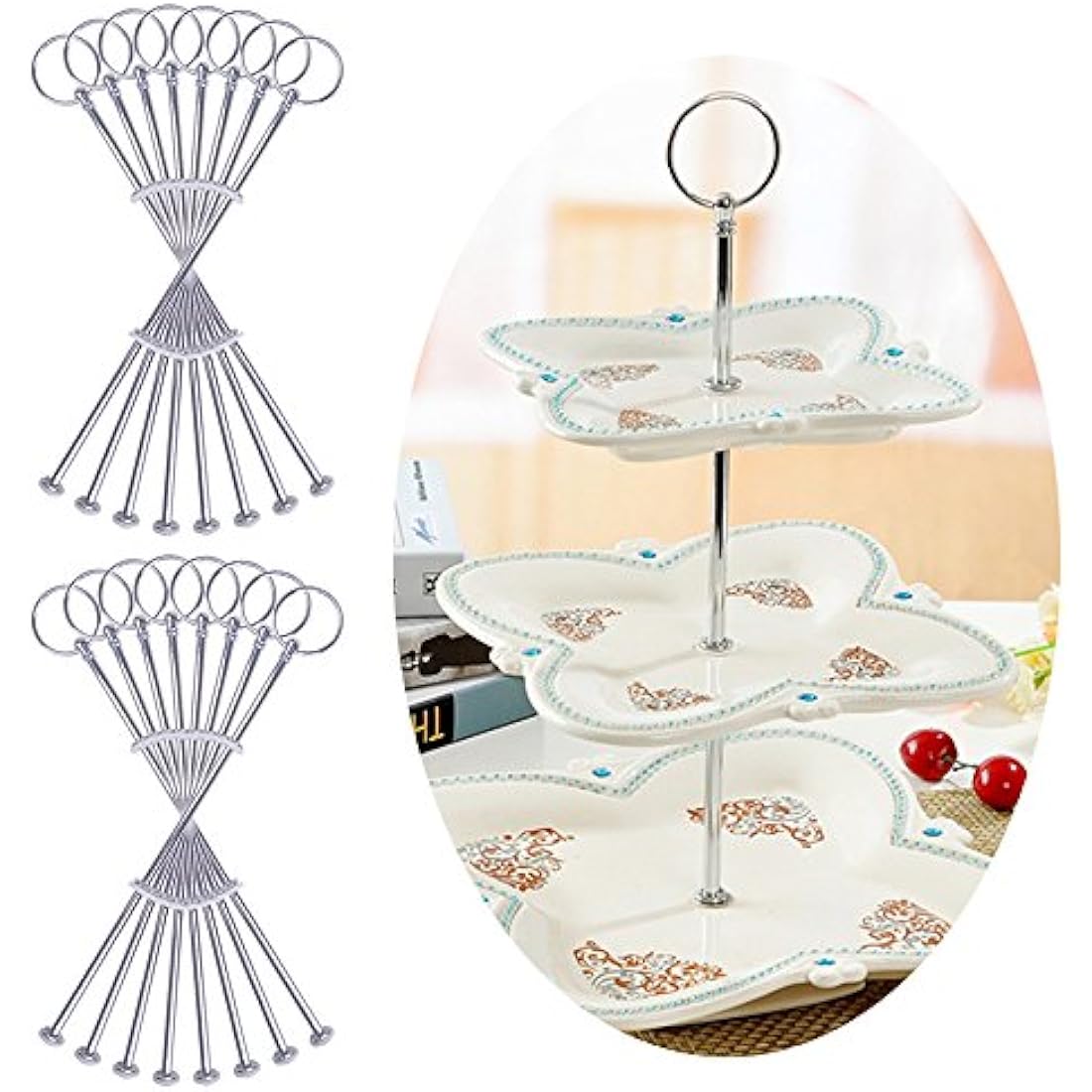 Rayinblue 16 Sets 3 Tier Cake Plate Stand Handle Fittings Silver for Tea Shop Room Hotel