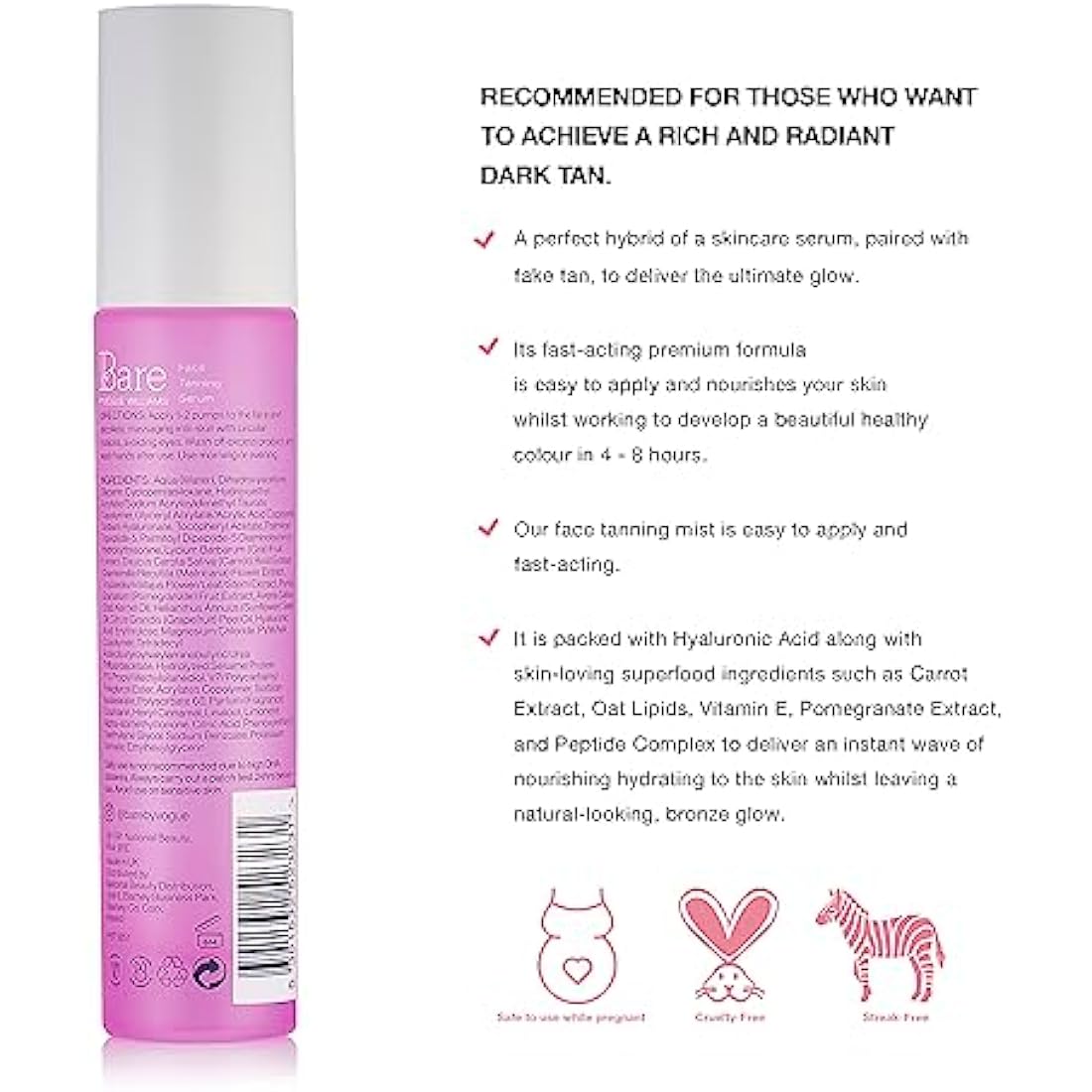 Bare by Vogue Dark Face Tanning Serum - Achieve a Natural and Sun-Kissed Glow - Radiant Glow Hydrating Formula - Even and Streak-Free Application - Suitable for All Skin Types - 30ML
