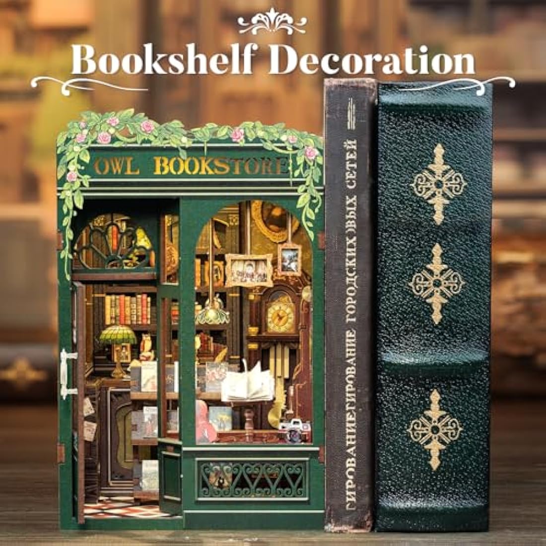 CUTEBEE Book Nook Kit - DIY Miniature Dollhouse Kits for Adults and Teens, 3D Wooden Puzzle Bookshelf Decor Alley Model Build with LED Light, Gifts for Family and Friends (Owl Bookstore)