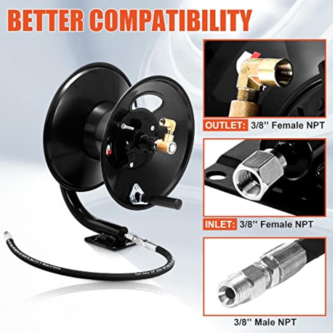 Tool Daily Pressure Washer Hose Reel, Heavy Duty Steel 30M Hose Reel for Pressure Washer
