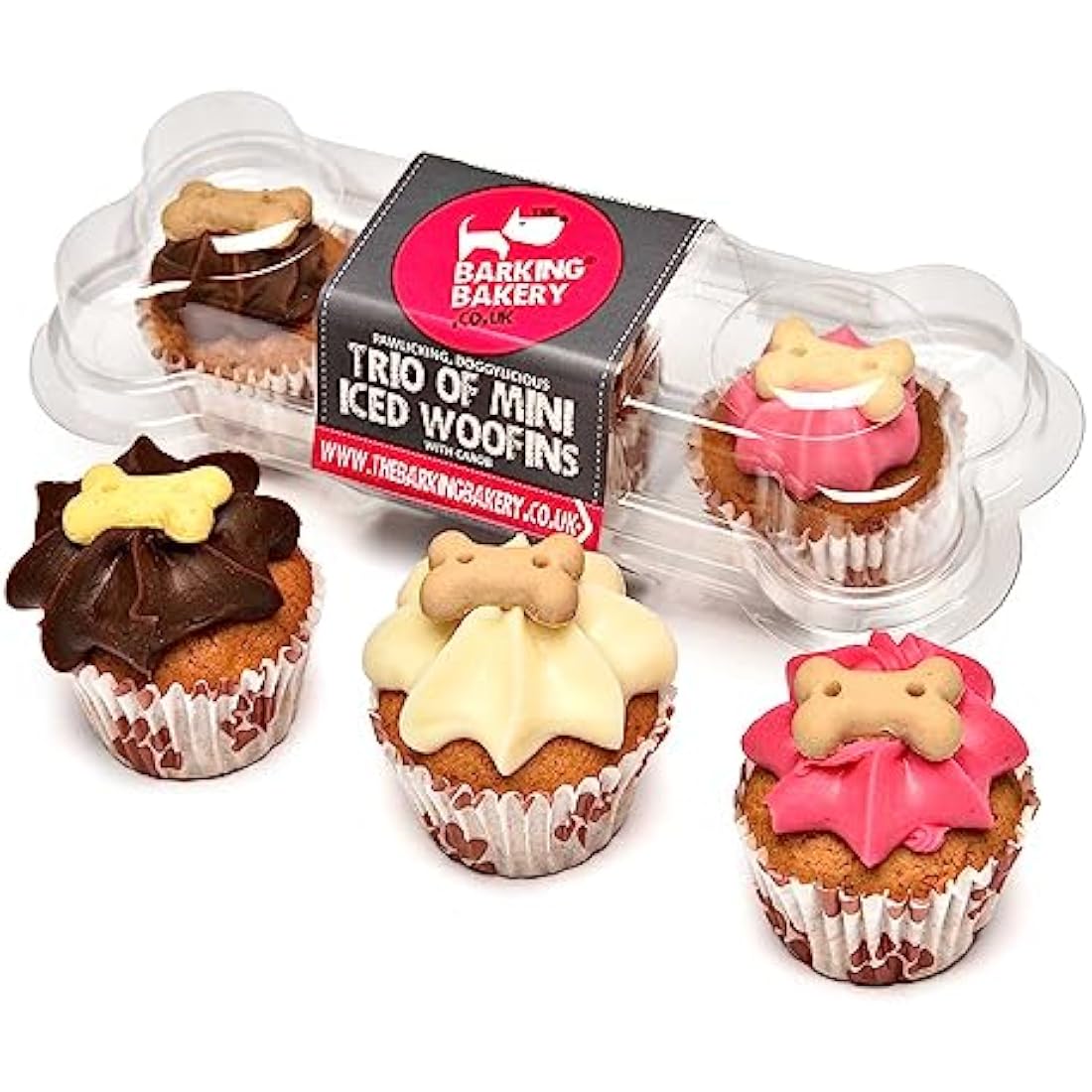 The Barking Bakery Trio of Mini Iced Woofins - 3 Little Cupcakes for Dog Doggy Treat