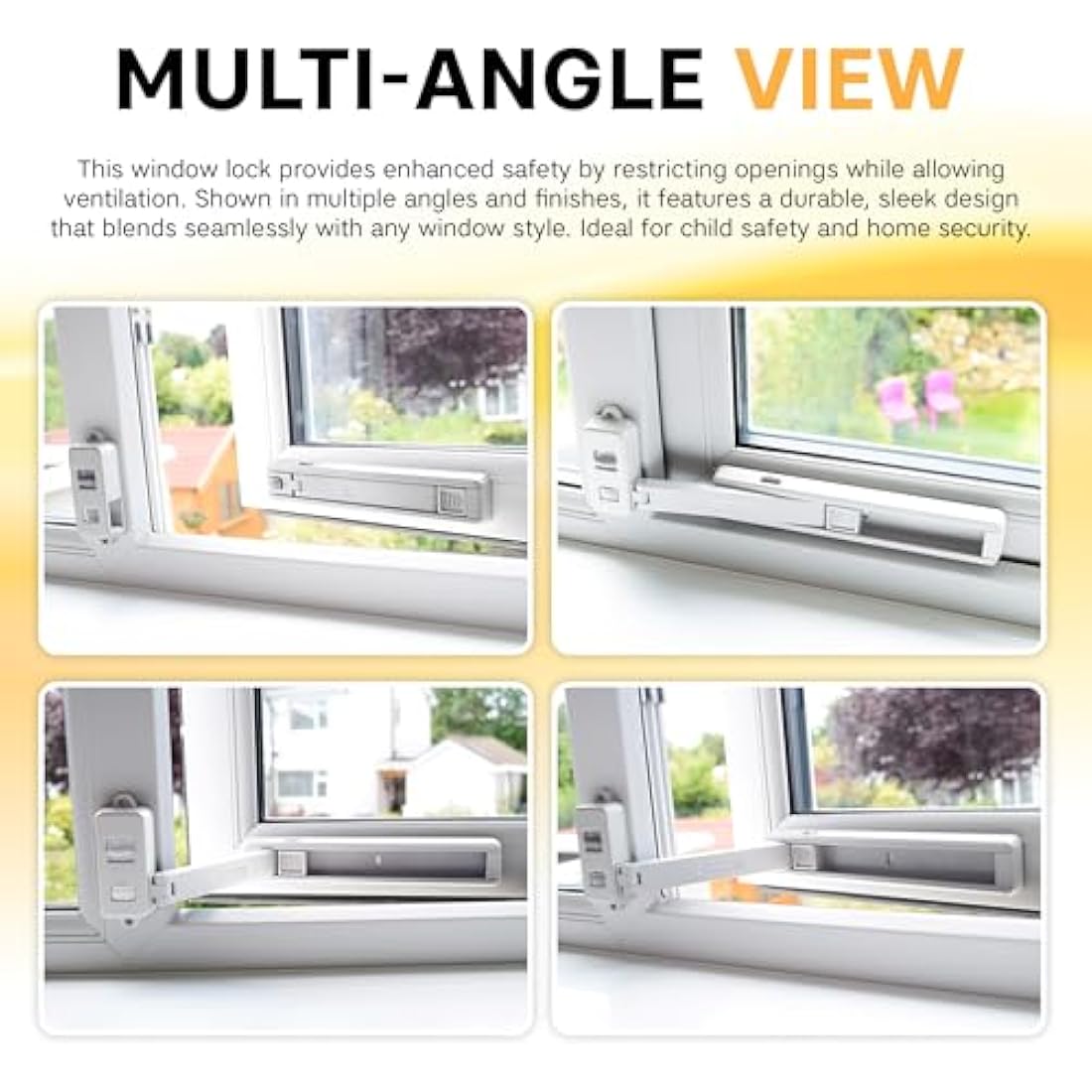 BeeGo® Window Restrictors, Child & Pet Safety Locks, Self-Adhesive, No Tools, Fits UPVC & Most Windows, Restricts Window Opening, White, 1 Pc