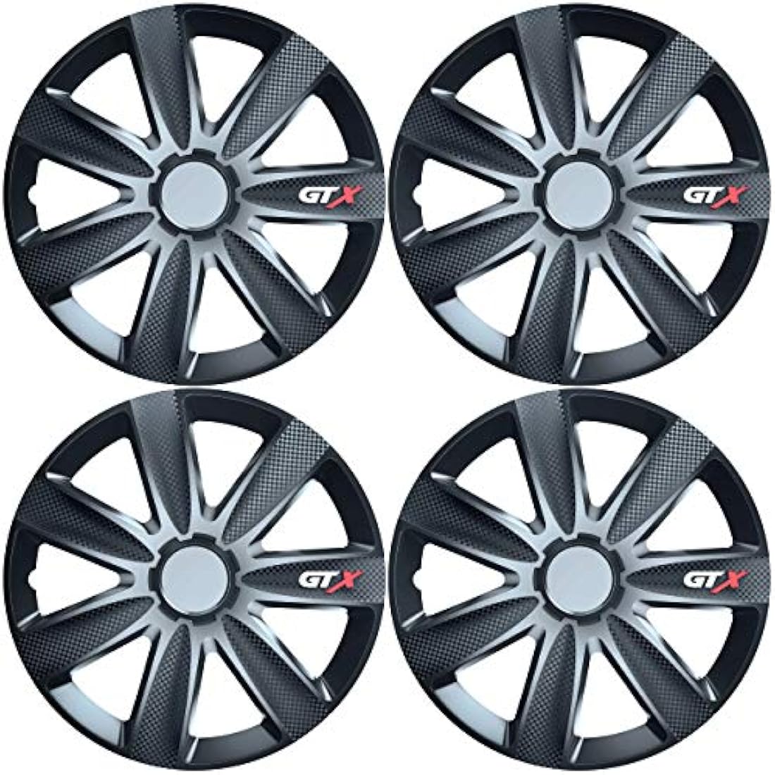 Versaco Car Wheel Trims GTXCARBLK14 - Black 14 Inch 7-Spoke - Boxed Set of 4 Hubcaps - Includes Fittings/Instructions