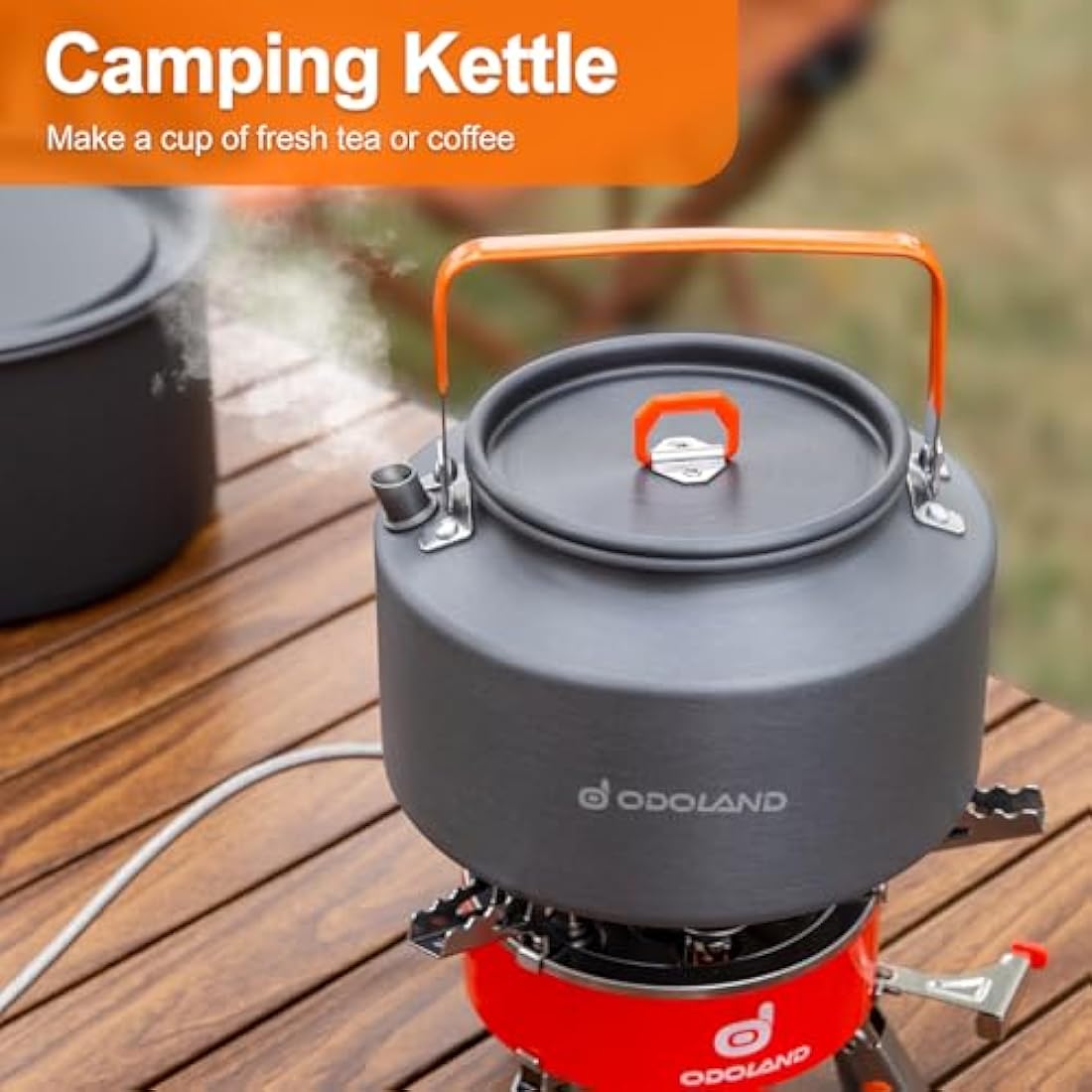 Odoland Camping Outdoor Cookware Mess Kit, Portable Camping Cooking Pot Frypan with Kettle Mesh Bag for Camping, Backpacking, Outdoor Cooking and Picnic